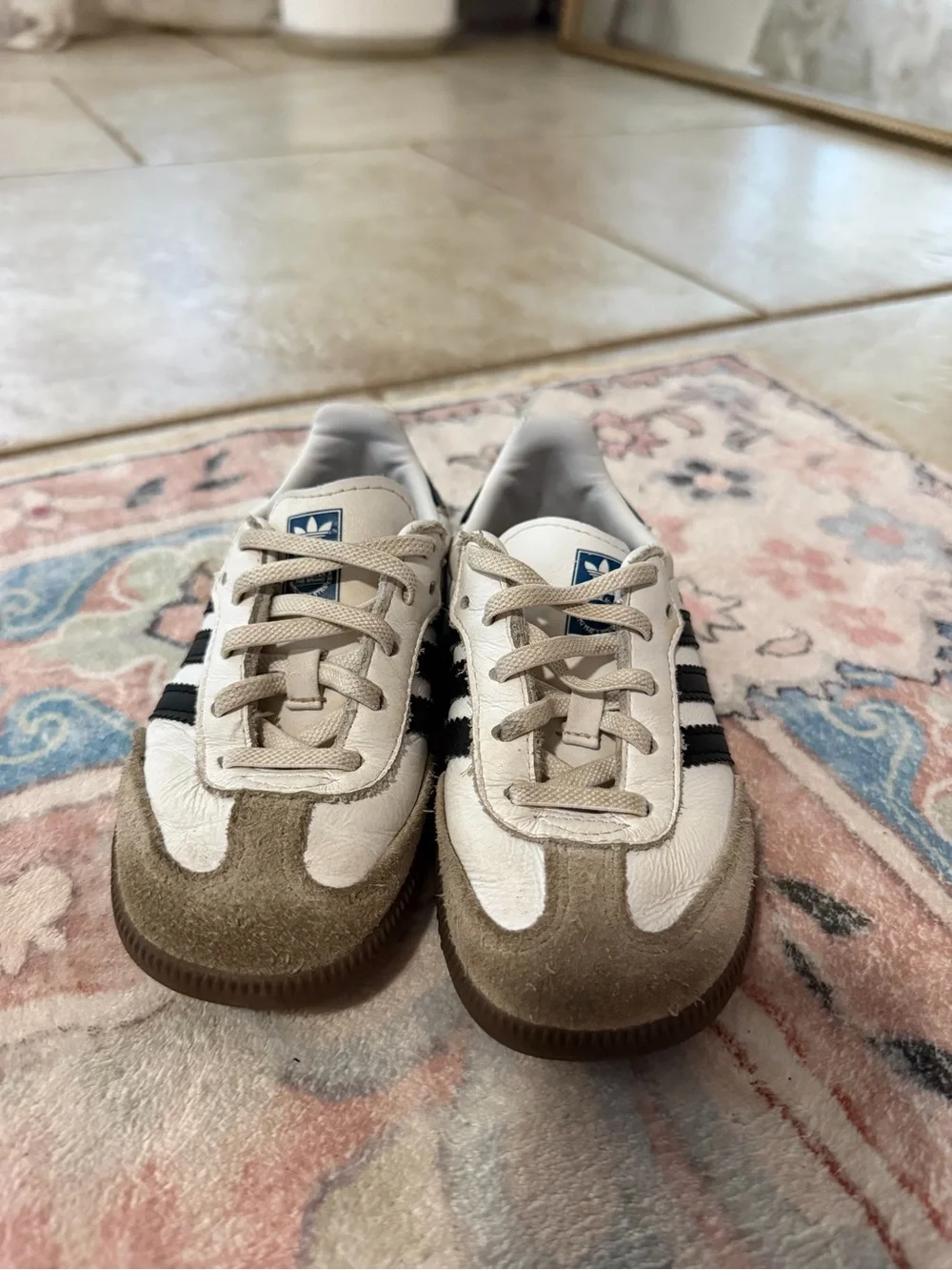 adidas Kids Samba Sneakers in White, Black and Tan